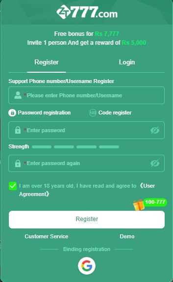 zt777 game login and registration ui