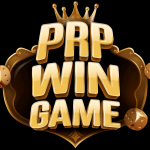 Golden PRP Win Game logo with a crown on top, bold three-layer text reading PRP, WIN, and GAME, surrounded by dice and a decorative gold frame on a transparent background