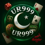 UR999 game logo with icos of dice, cards and a moon and start in middle